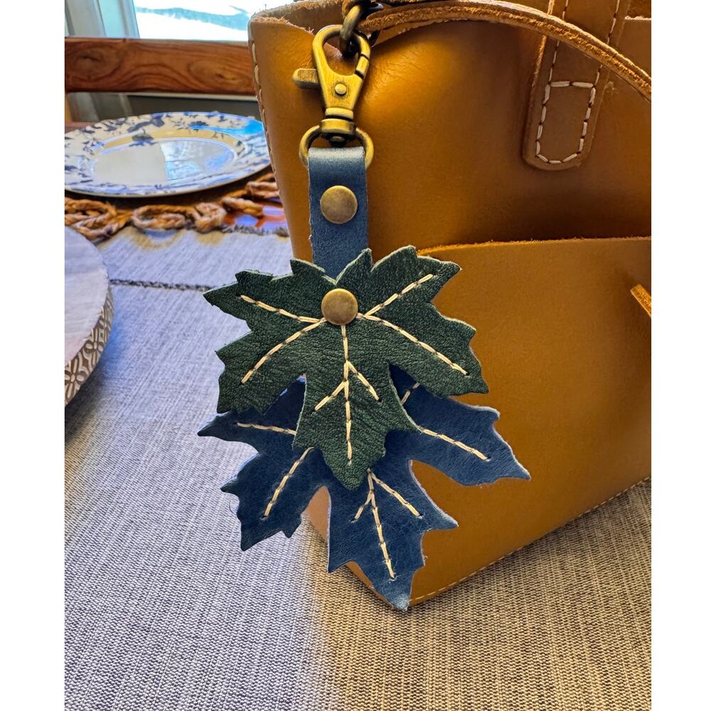 Portland Leather Maple Leaf Bag Charm NEW 2026 Blue Green Bag Charm
